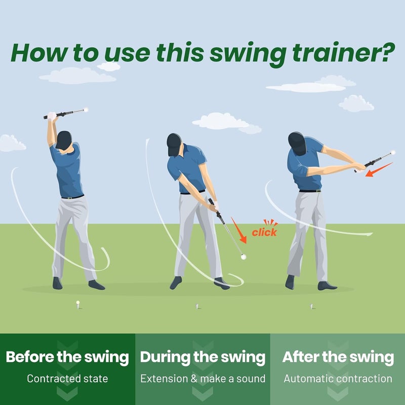 FODESAN Store Retractable Golf Swing Trainer – Enjoy Swinging Anytime, Anywhere,Training Aid for Grip Correction, Click Feedback & Arm Connection, for Right & Left-Handed Golfers, Indoor & Outdoor Practice - Image 3